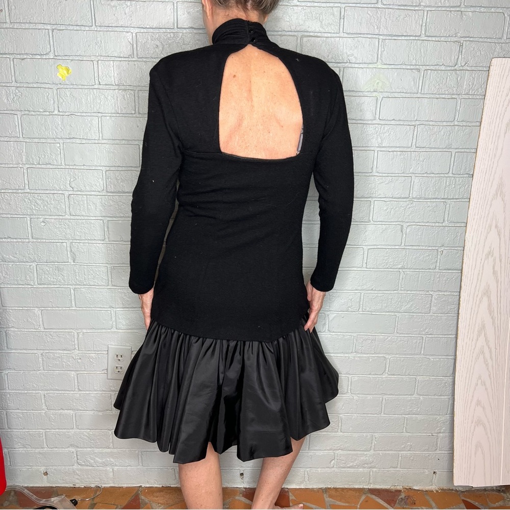True Vintage Ronnie Heller MJ Black High Neck Dress Ruffle - Picture 2 of 14